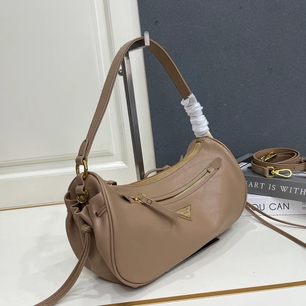 Prada Leather Hobo Bag in Grey · view 3
