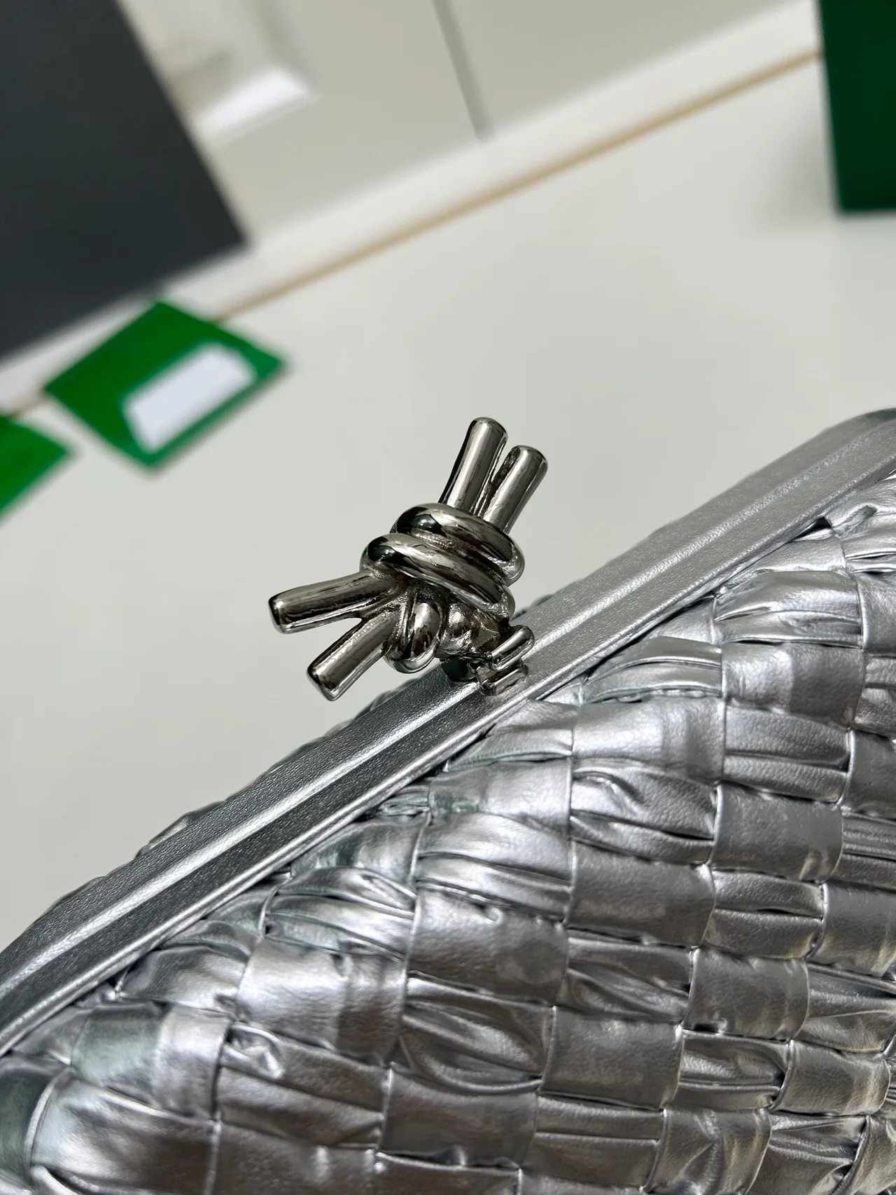 Bottega Veneta Woven Knot Clutch in Silver · view 4