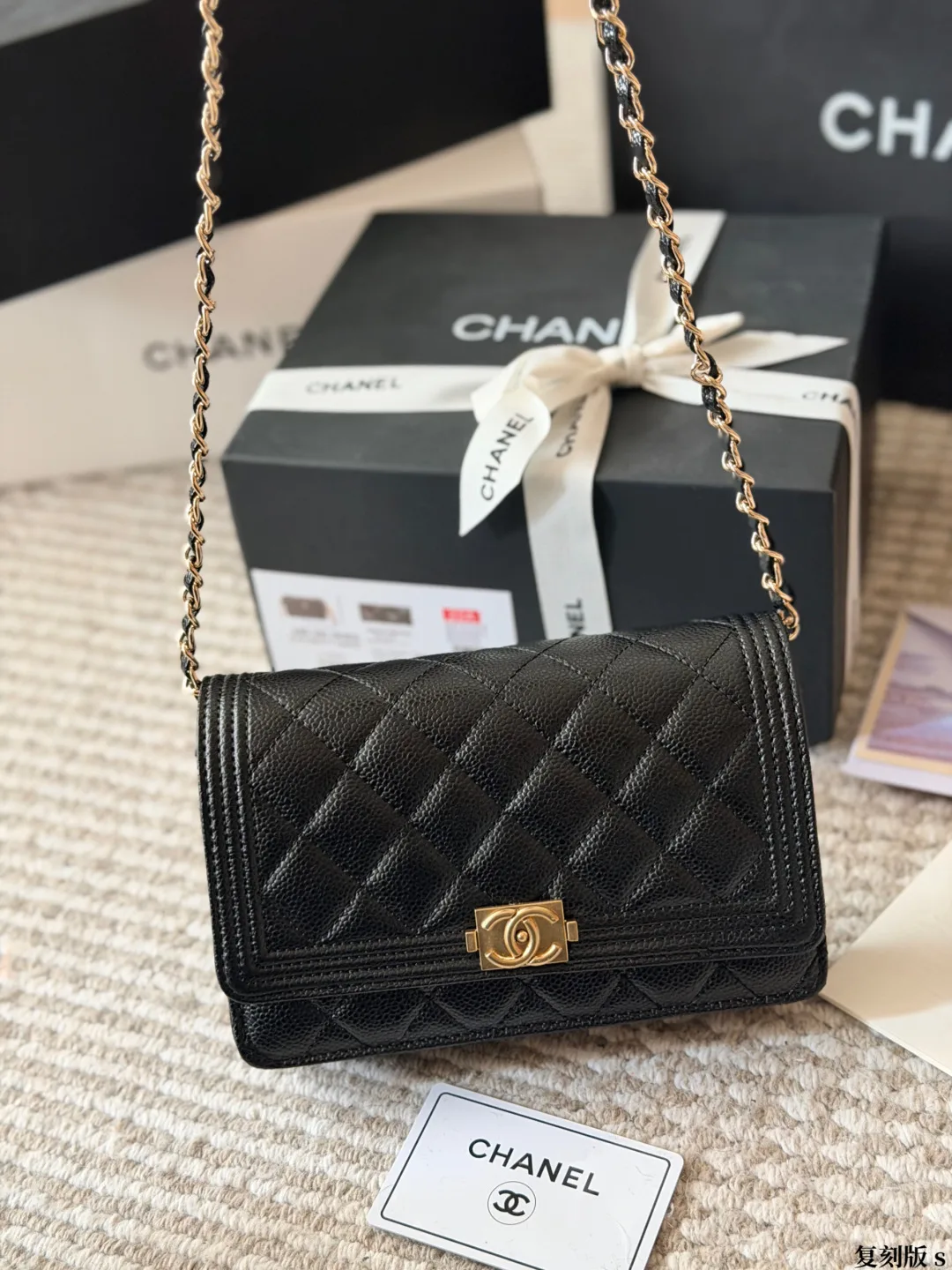 Chanel Boy Chain Wallet in Black · view 3