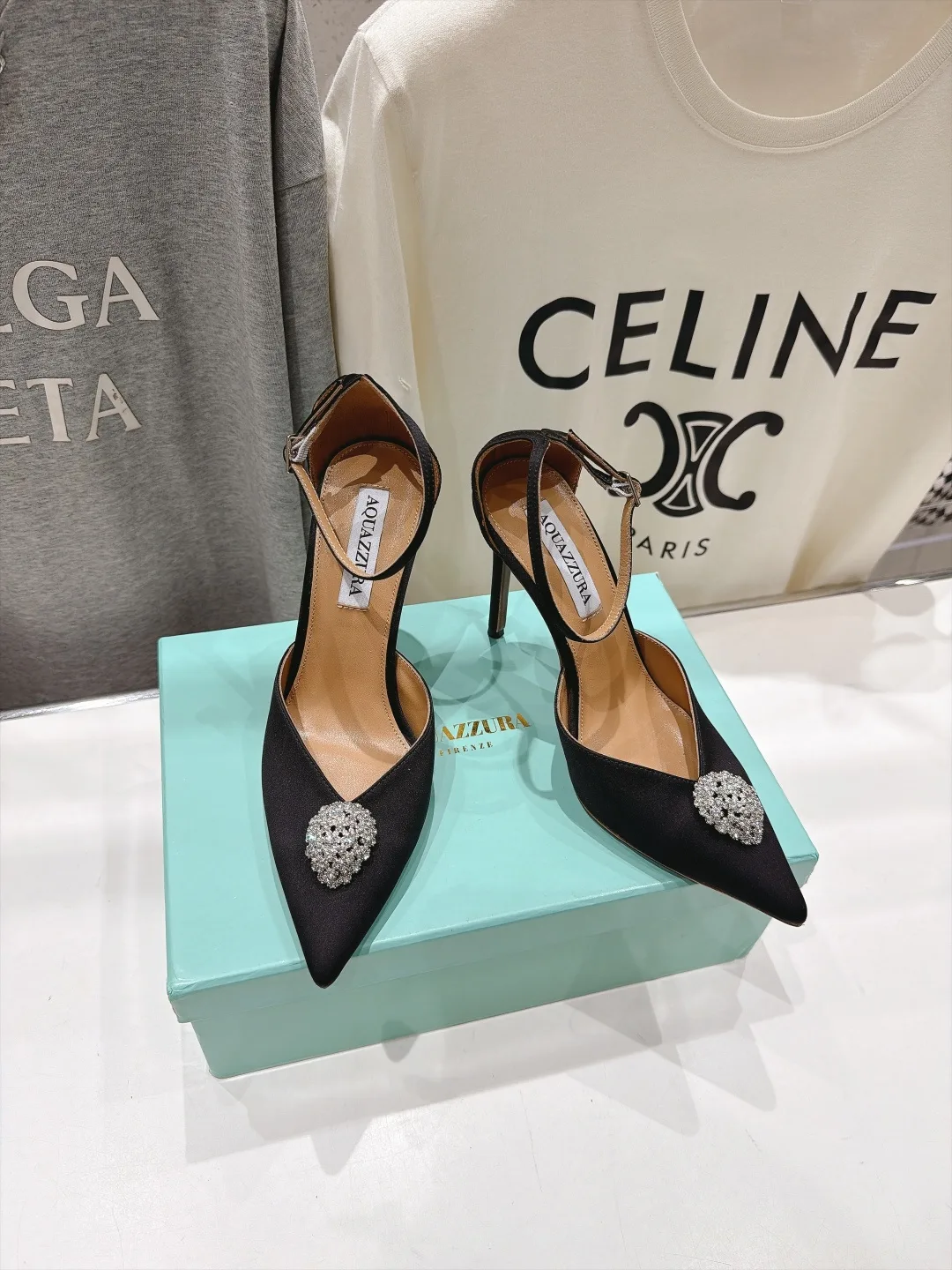 Aquazzura Silk Pointed Slingback Pumps in Black · view 2