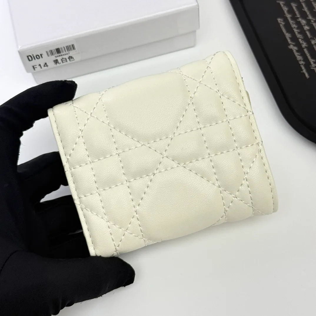 Dior Sheepskin Quilted Glossy Trifold Wallet in White · view 4