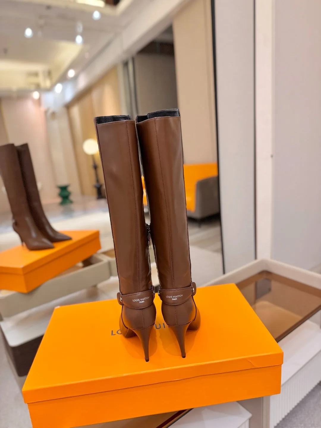 Louis Vuitton Calfskin Knee-High Stiletto Boots in Brown · view 7