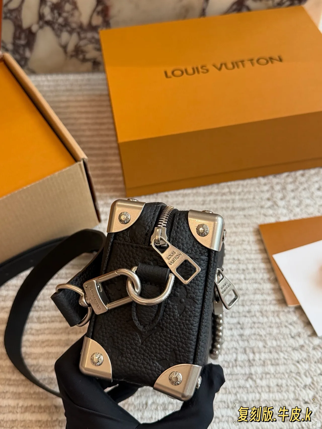 Louis Vuitton Cowhide Trunk Shoulder Bag in Black · view 7