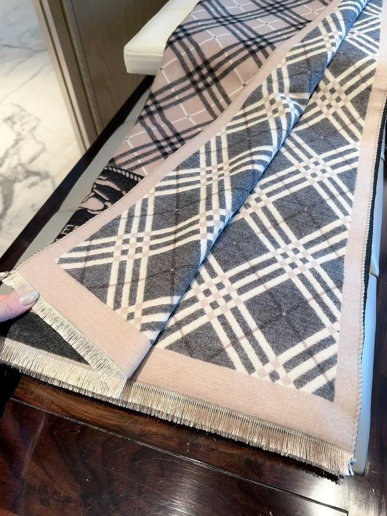 Burberry Check Equestrian Shawl in Brown & Beige · view 7