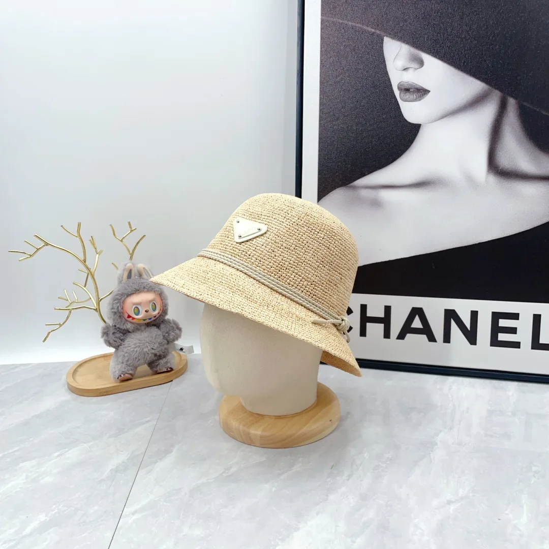 Prada Woven Crochet Bucket Hat in Beige · view 3
