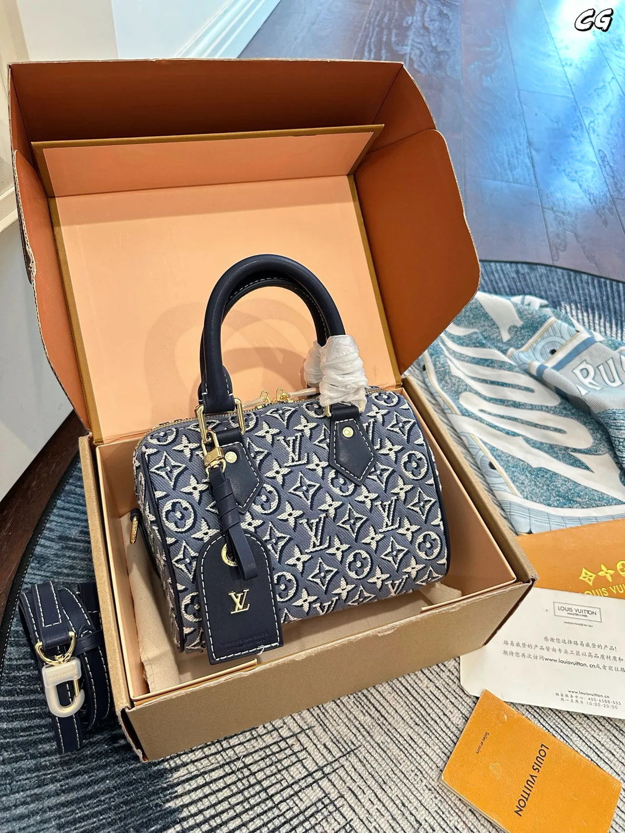 Louis Vuitton Canvas Denim Monogram Glossy Top-Handle Bag in Blue · view 2