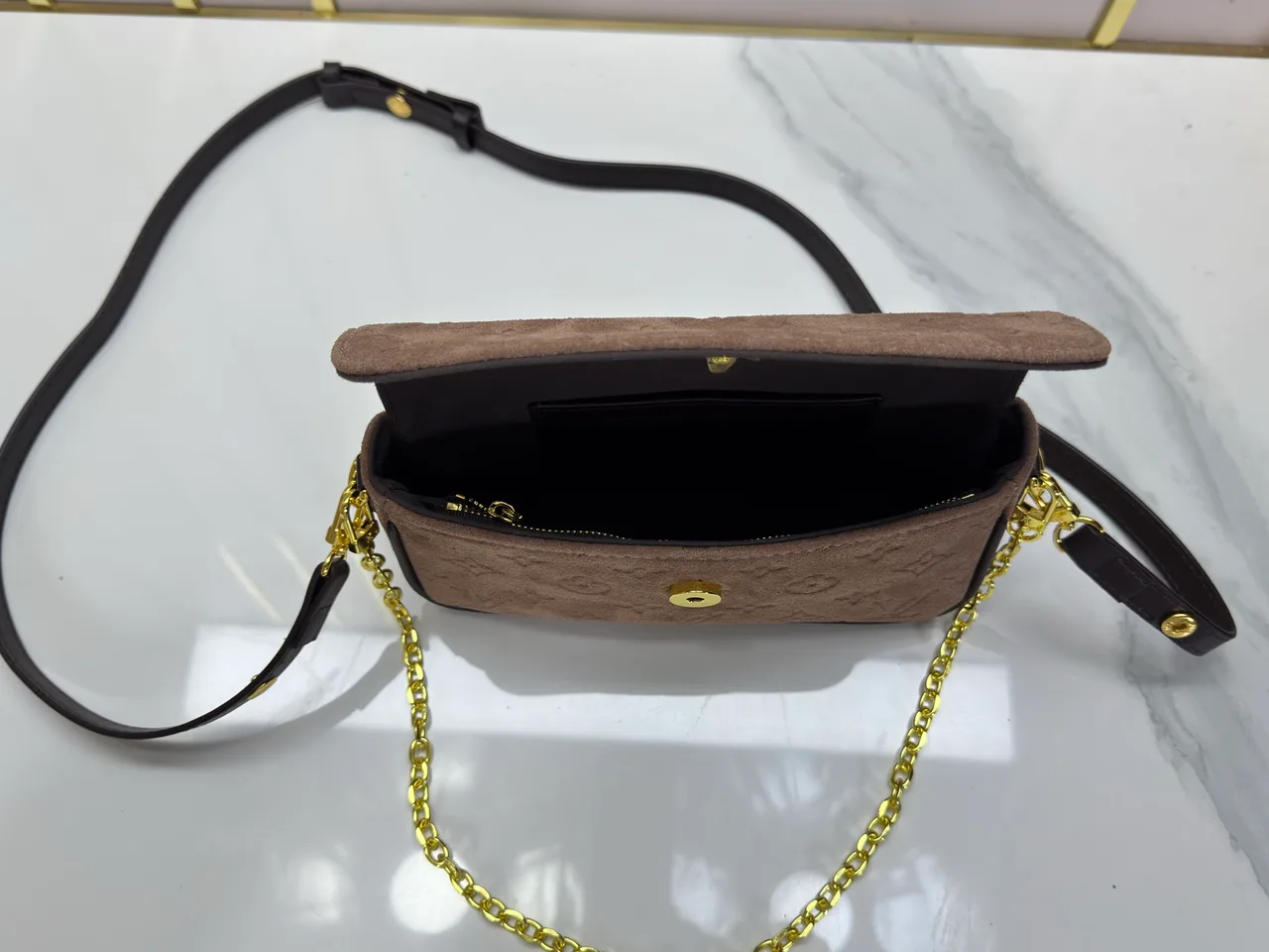 Louis Vuitton Leather Suede-Look Handbag in Brown · view 8