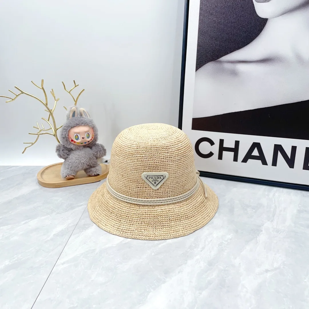 Prada Woven Crochet Bucket Hat in Beige · view 6