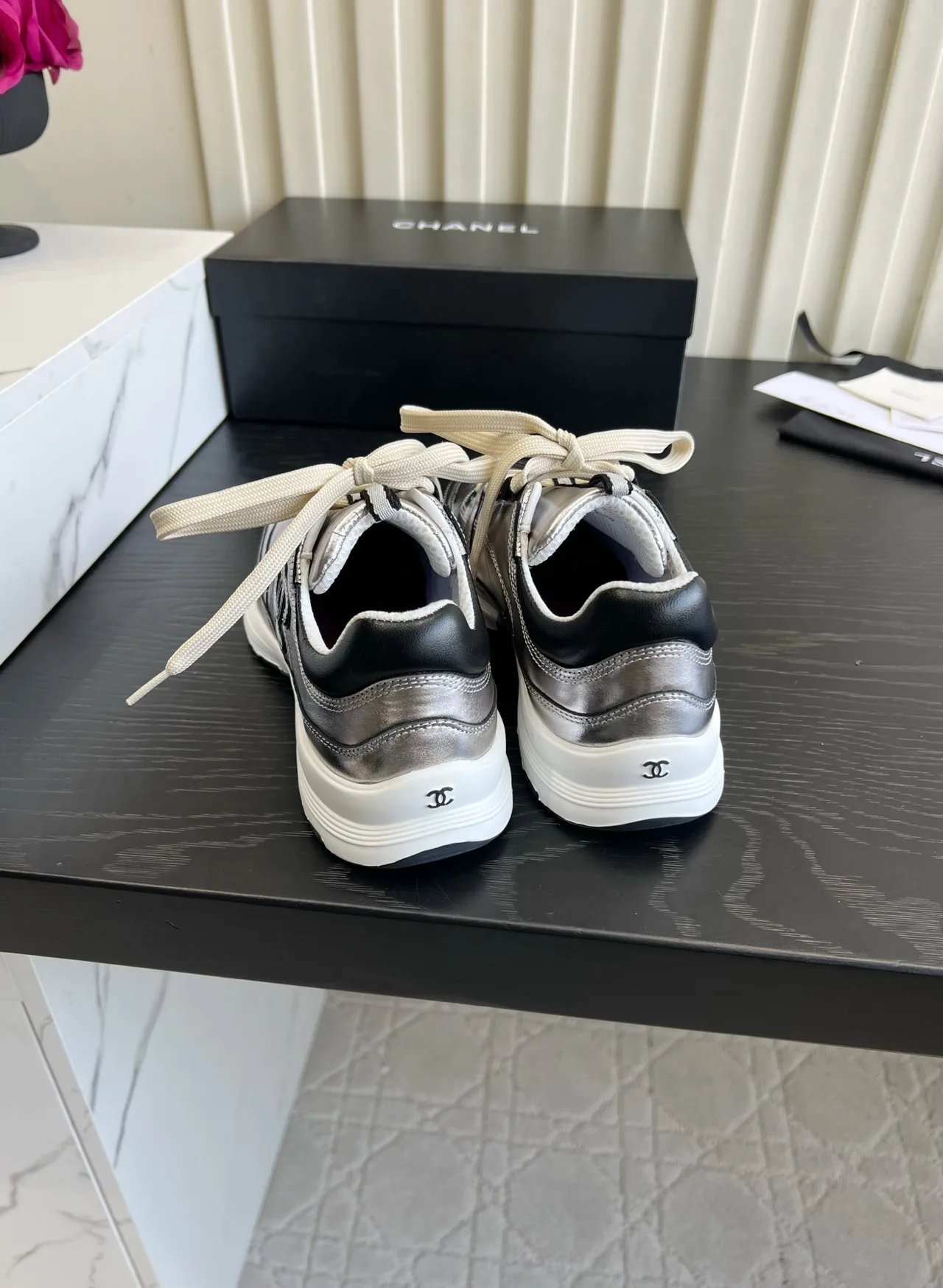 Chanel Striped Sneakers in Silver · view 5