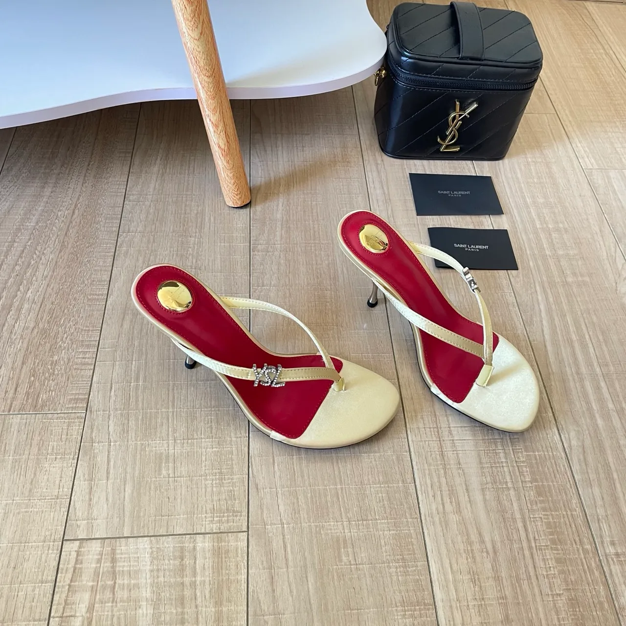 Saint Laurent Sheepskin Buckle Sandals in Cream · view 4