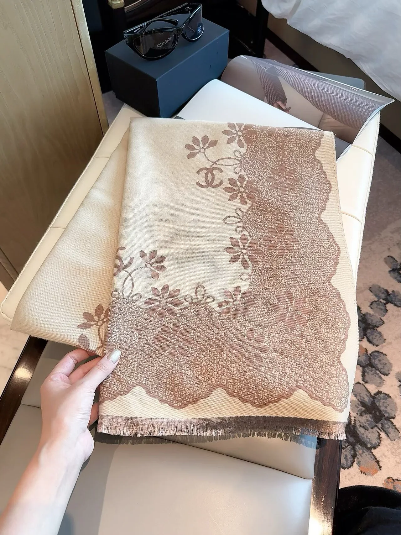 Chanel Reversible Scarf in Beige & Grey · view 1