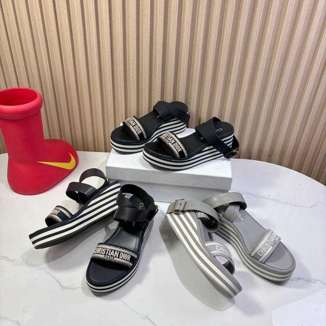 Dior Wedge Sandals in Grey / Black · view 2