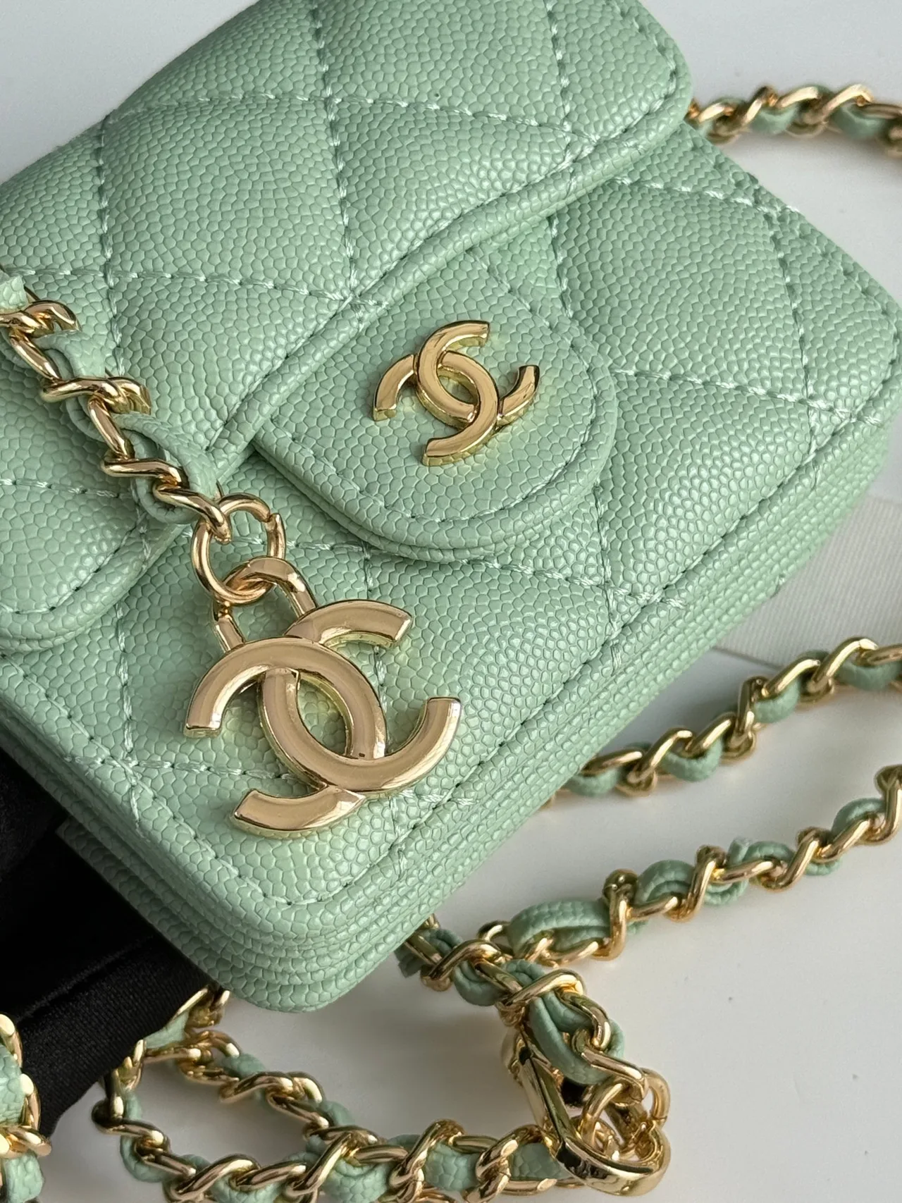 Chanel Quilted Chain Mini Wallet in Green · view 5