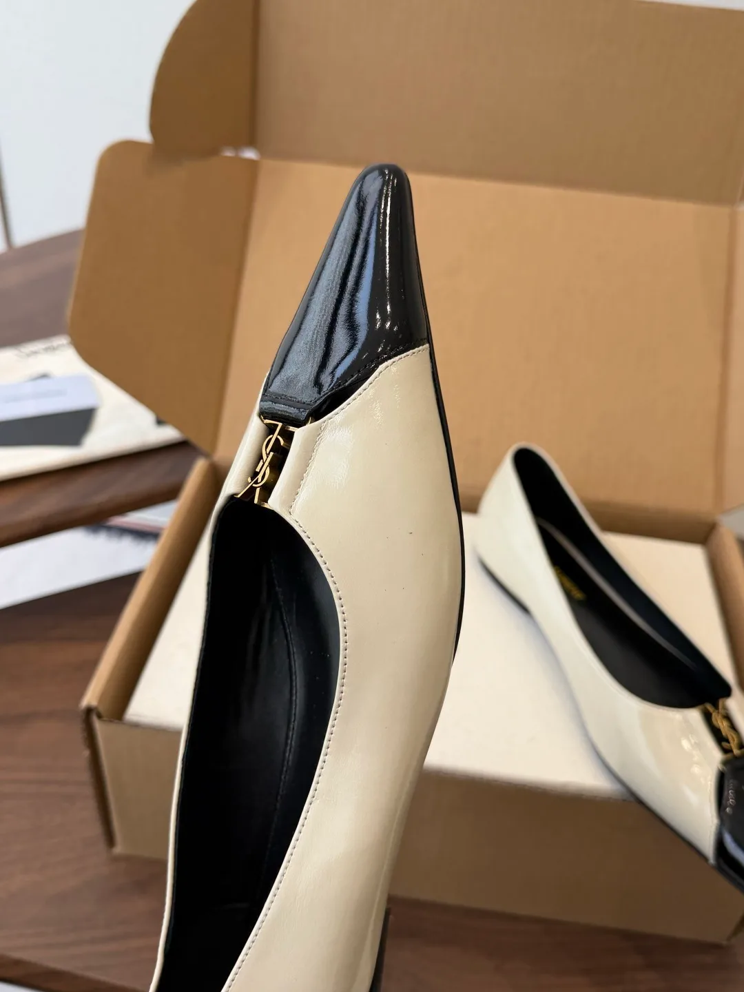Saint Laurent Sheepskin Pointed-Toe Flats in Cream · view 6