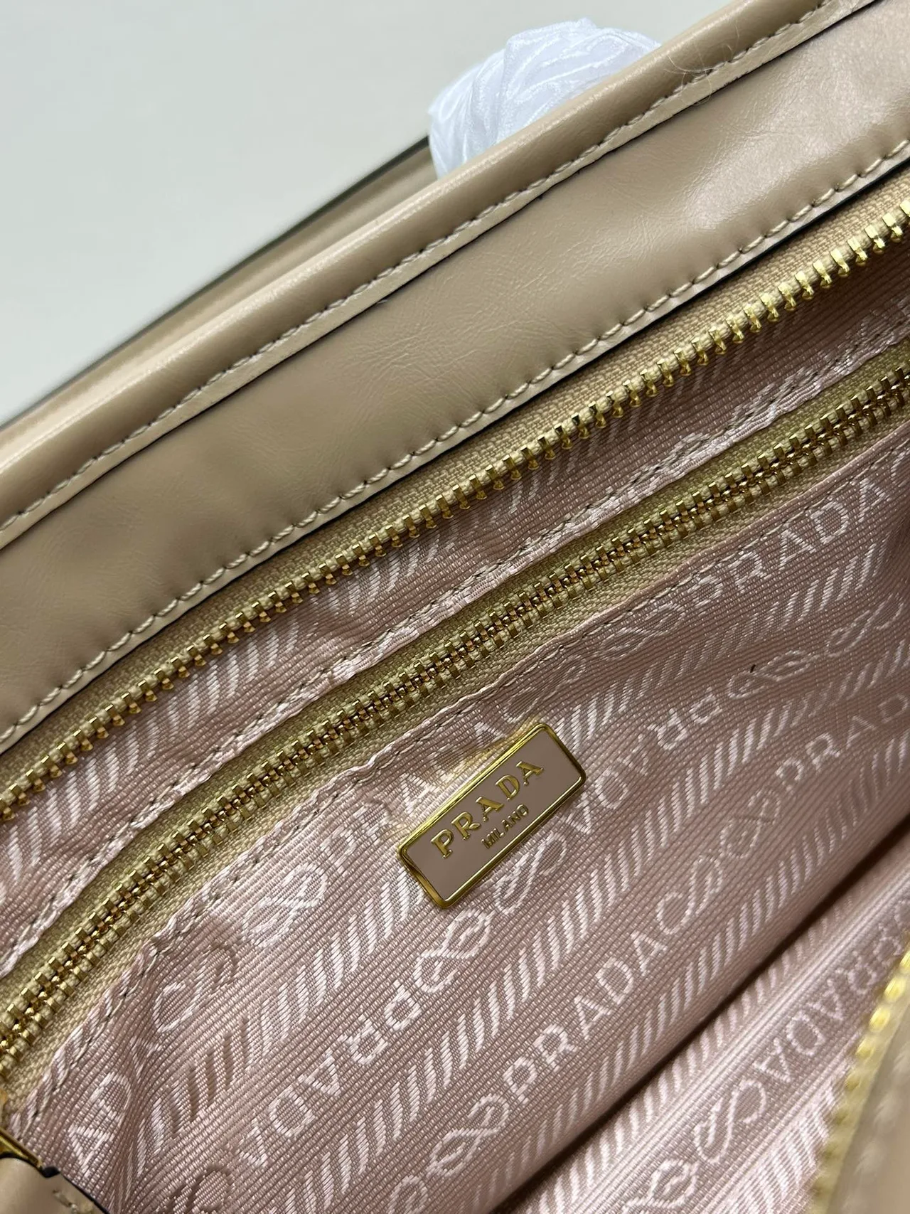 Prada Smooth Top-Handle Bag in Beige · view 8