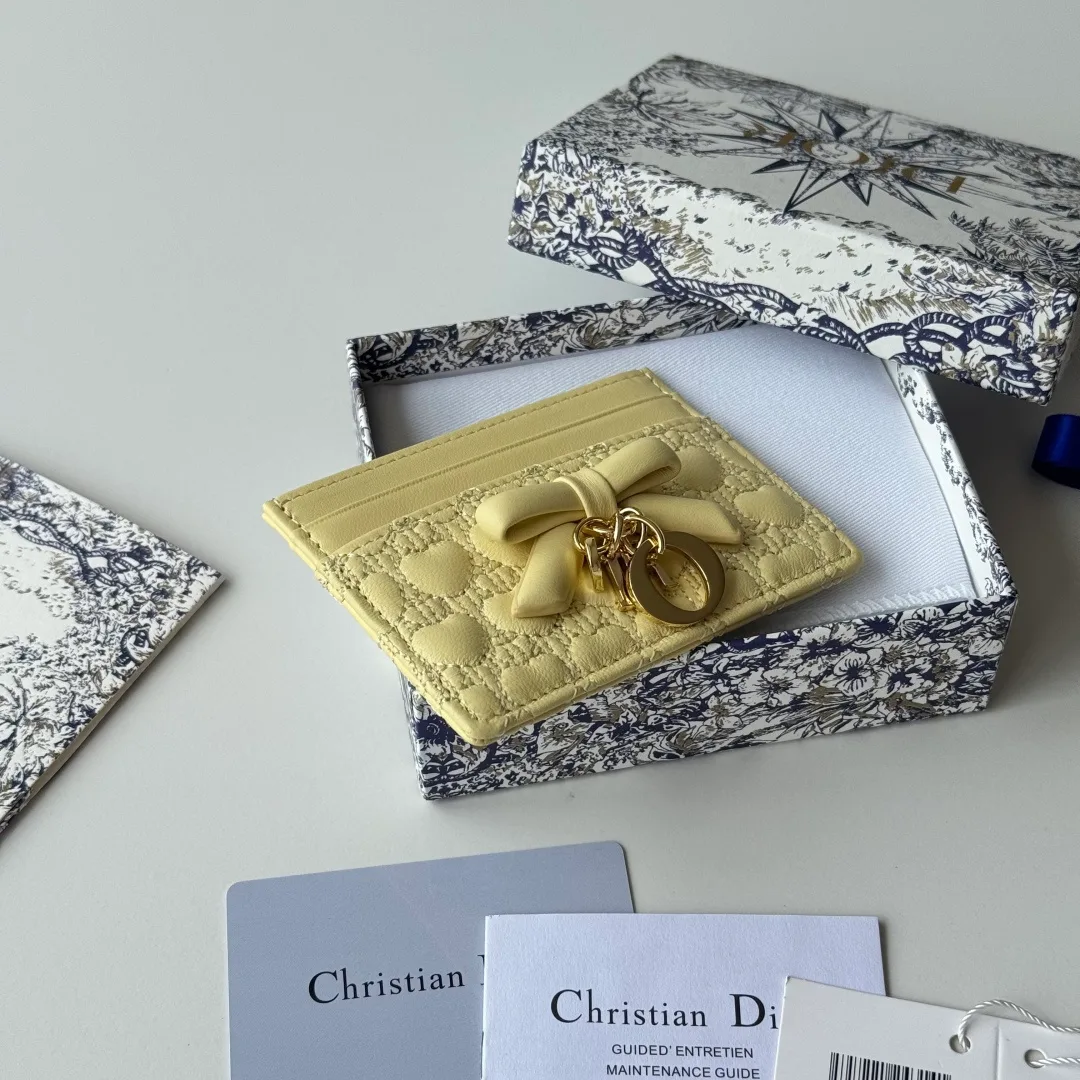 Dior Lambskin Quilted Bow Cardholder in Yellow · view 6