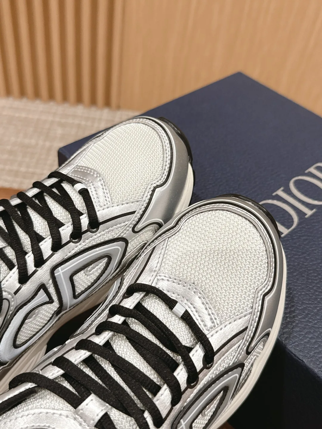 Dior Striped Round-Toe Sneakers in Silver · view 6