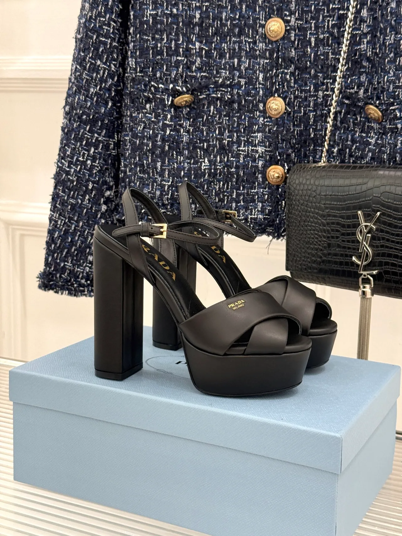 Prada Denim Sandals in Black · view 1