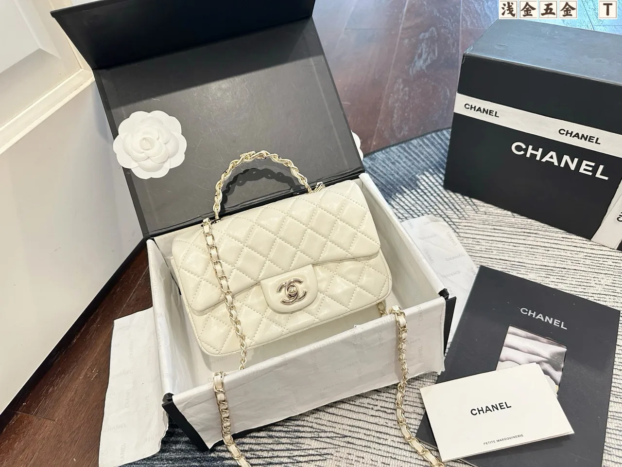 Chanel Mini Top-Handle Flap Bag in White · view 1