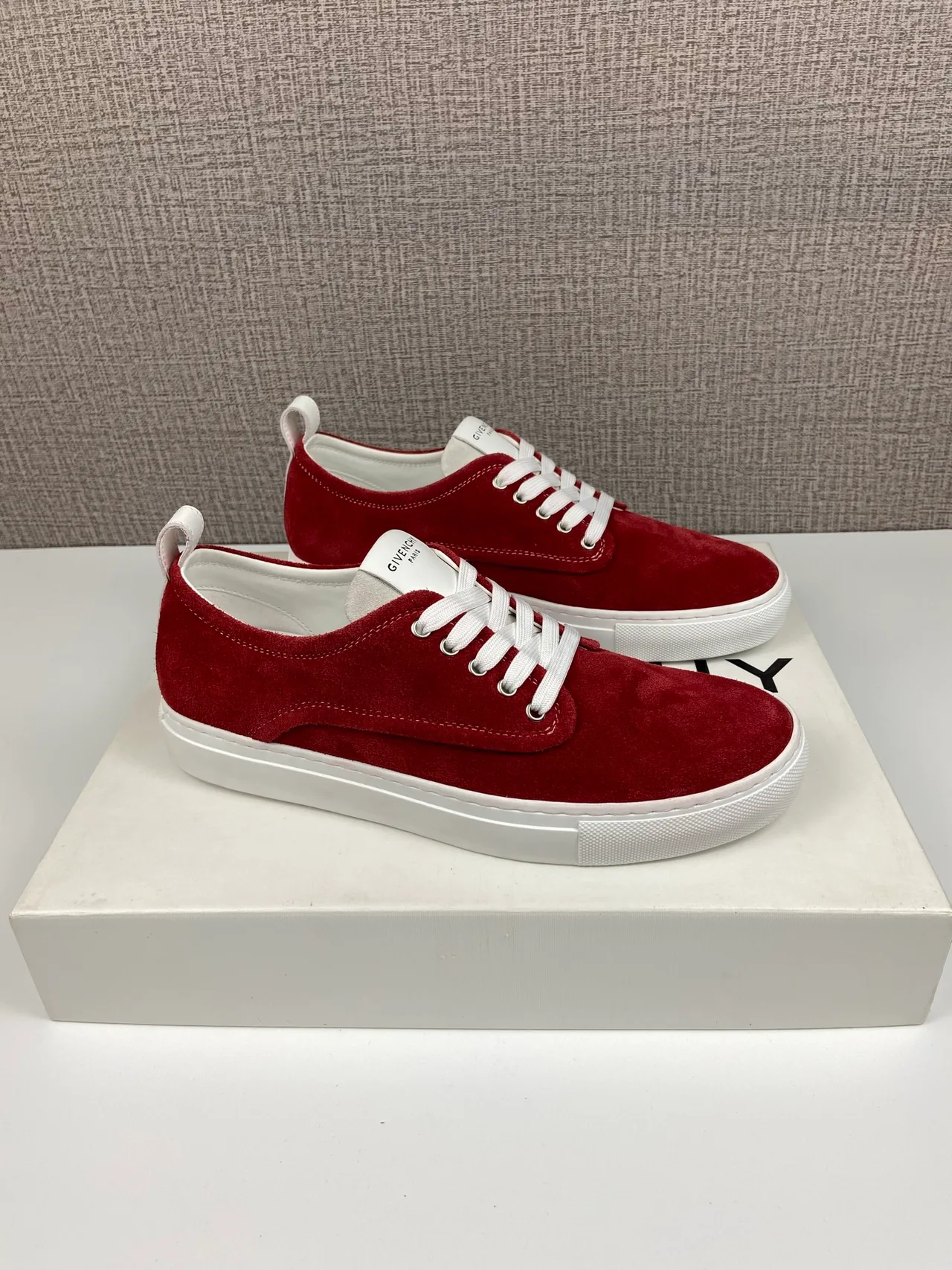 Givenchy Cowhide Suede-Look New City Sneakers in Burgundy · view 3