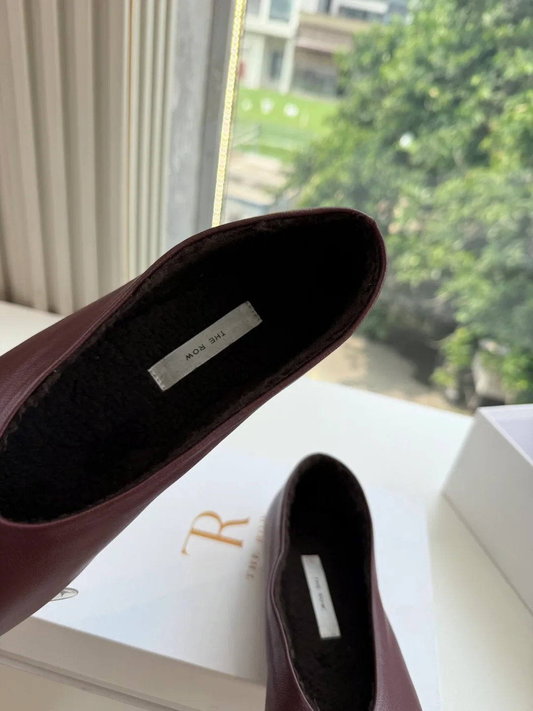 The Row Cowhide Matte Square-Toe Slippers in Burgundy · view 6