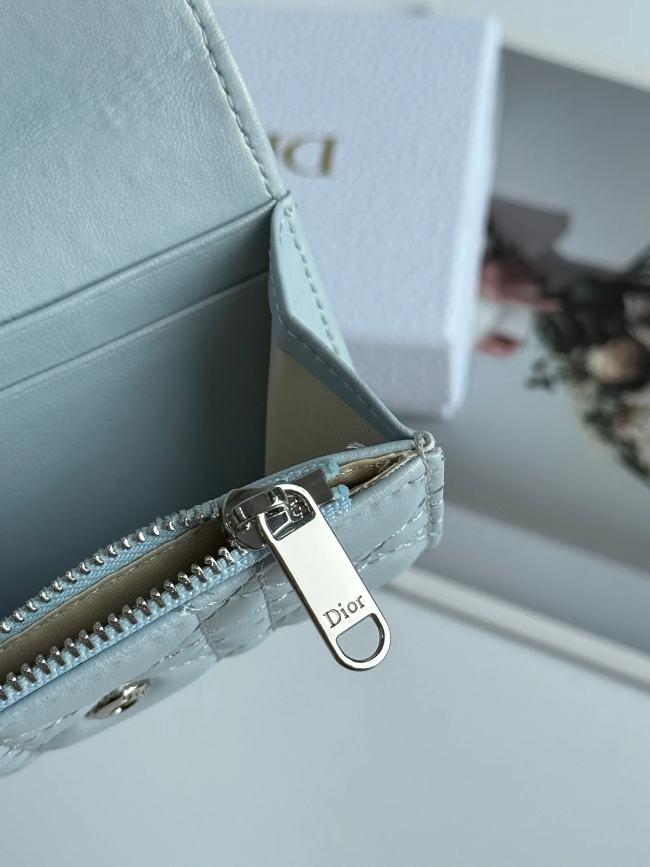 Dior Calfskin Quilted Flap Wallet in Blue · view 6
