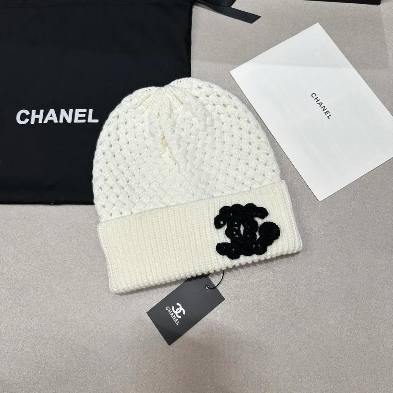 Chanel Textured CC Beanie in Black & White · view 2