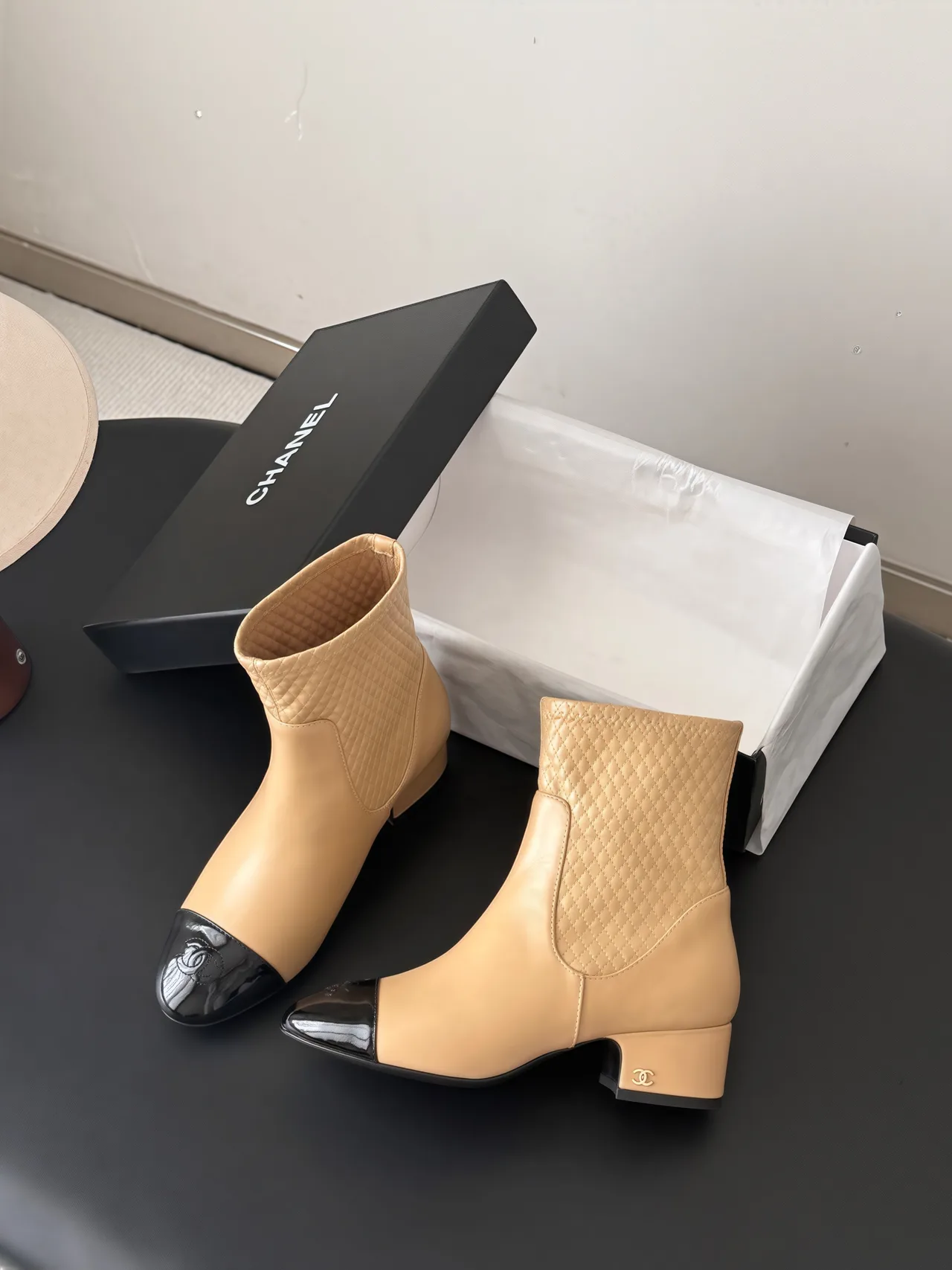 Chanel Cowhide Boots in Beige · view 3