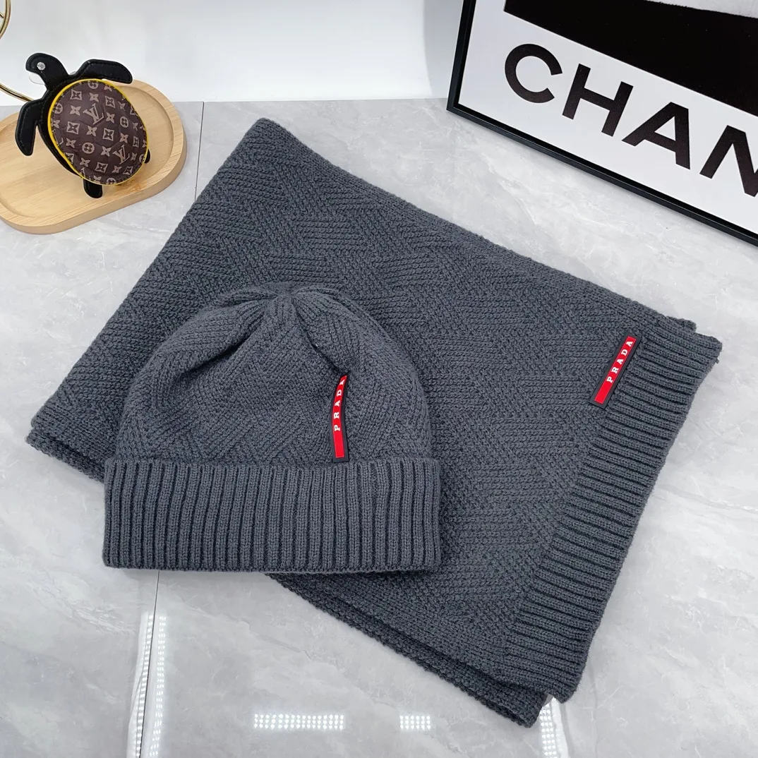 Prada Ribbed Beanie and Scarf Set in Grey · view 5