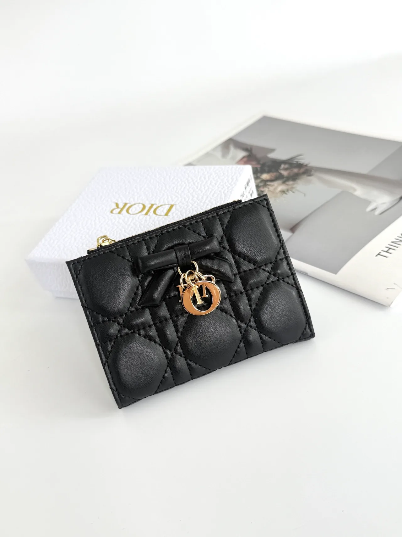 Dior Lambskin Quilted Glossy Wallet in Black · view 1
