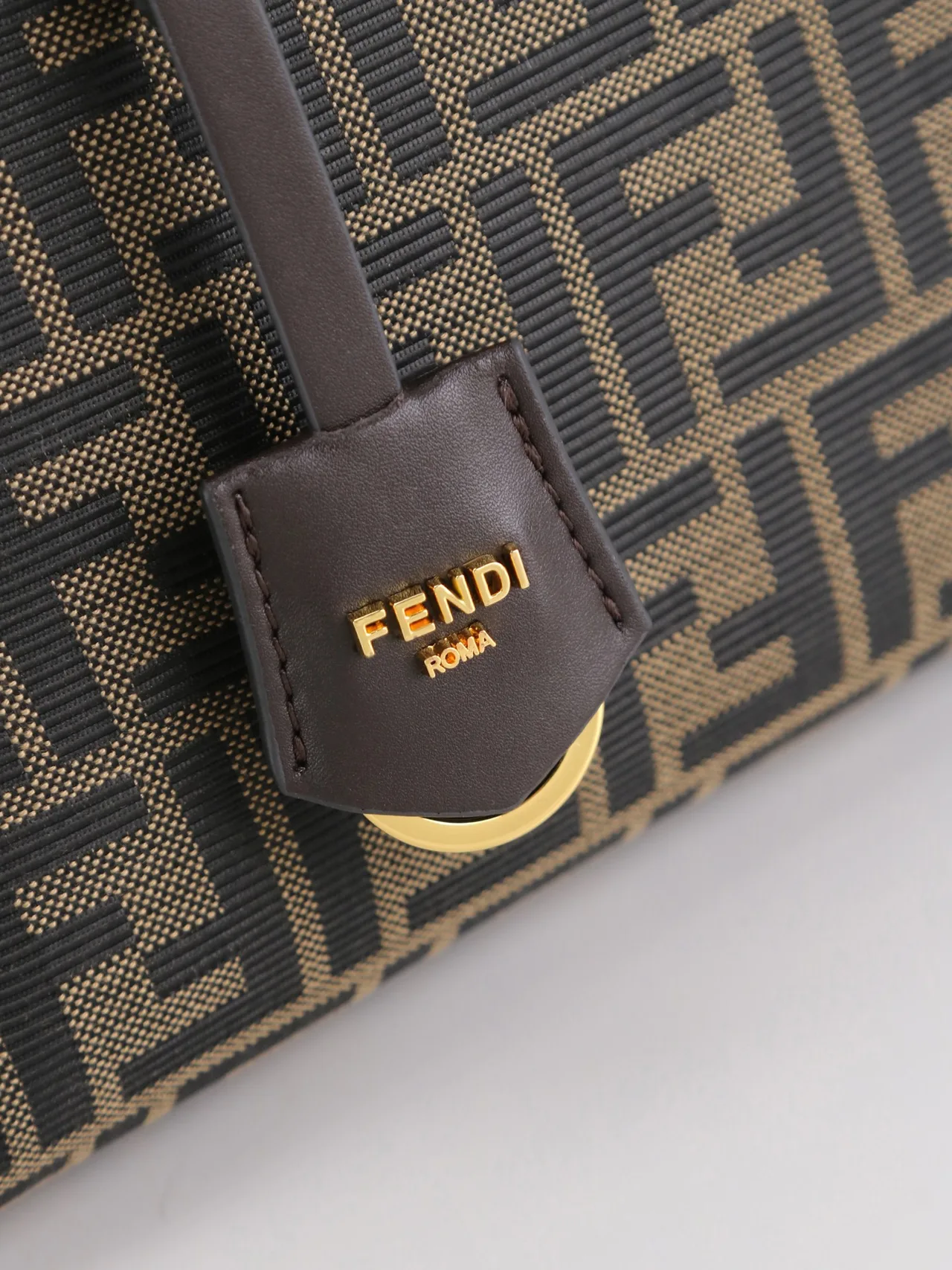Fendi Calfskin FF-Monogram Top-Handle Zip Satchel in Brown · view 5