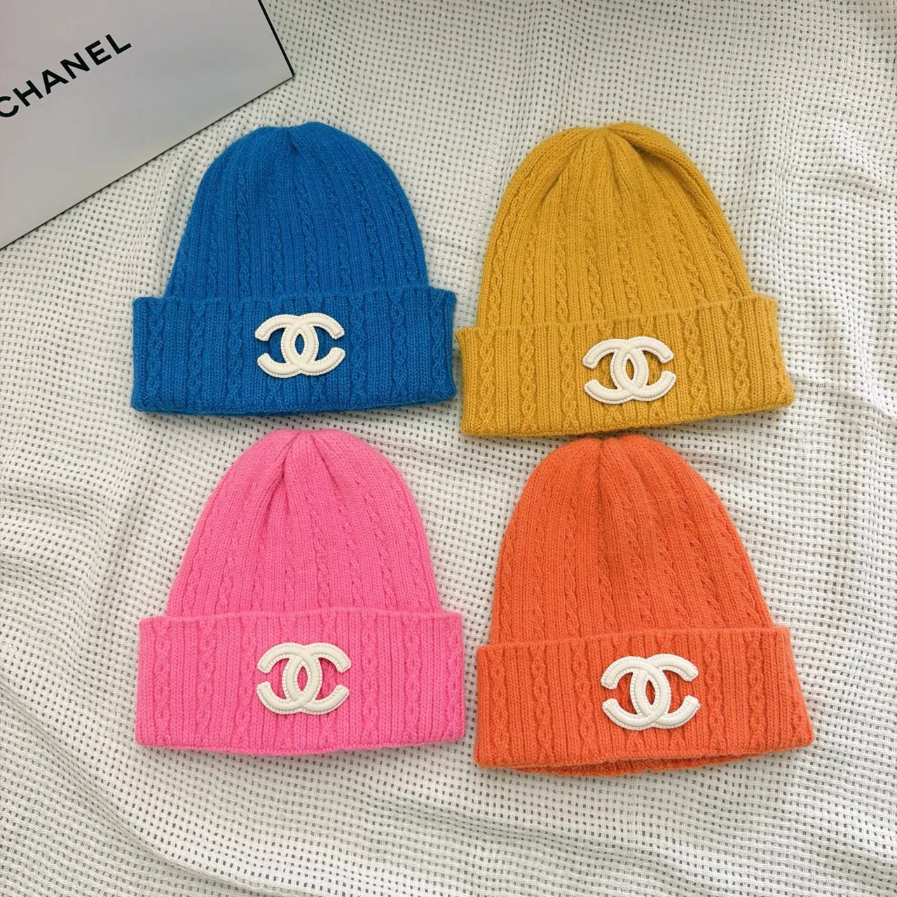 Chanel Beanie in Pink / Grey / White / Blue / Yellow / Orange · view 8