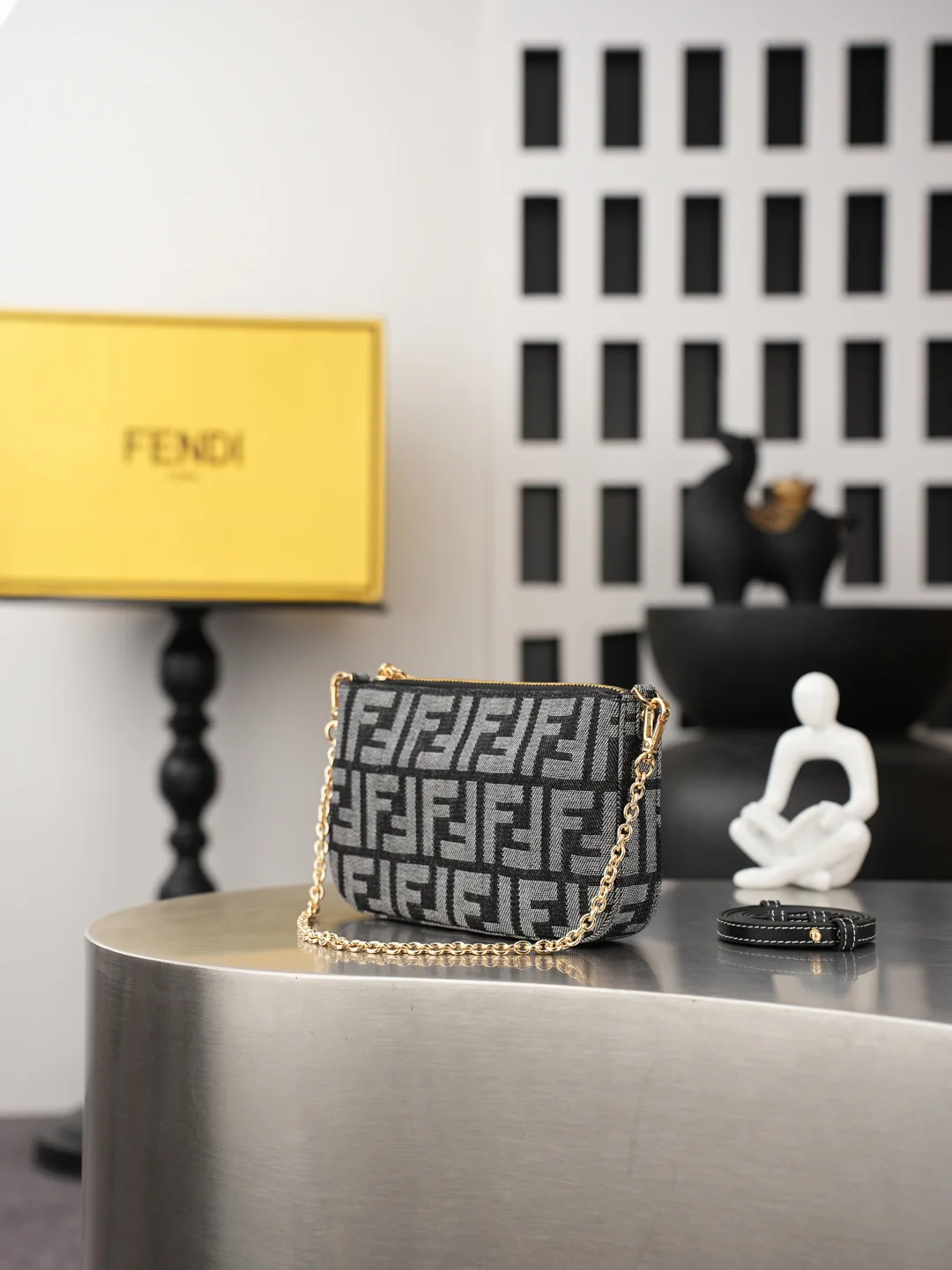 Fendi Baguette Denim Clutch in Black · view 2