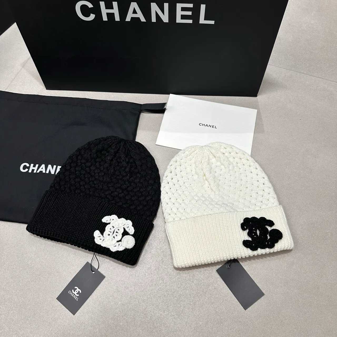 Chanel Textured CC Beanie in Black & White · view 4