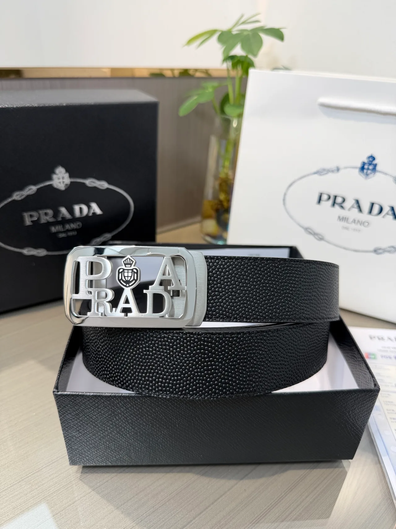 Prada Calfskin Belt in Black · view 2