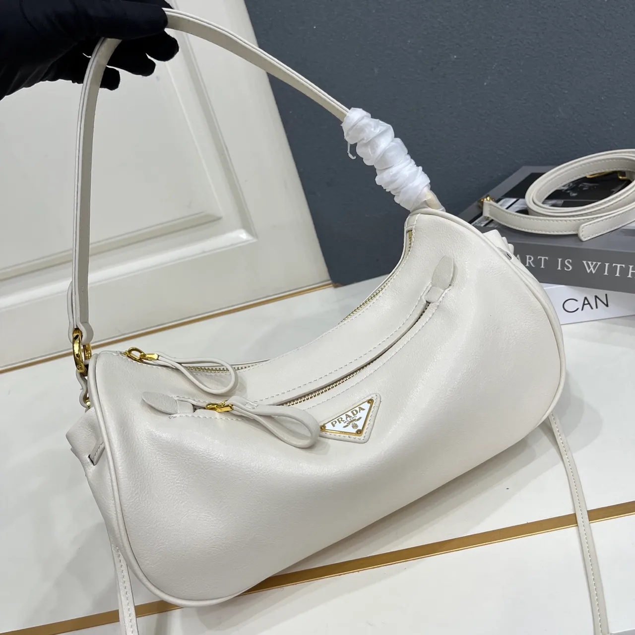 Prada Leather Hobo Bag in White · view 4