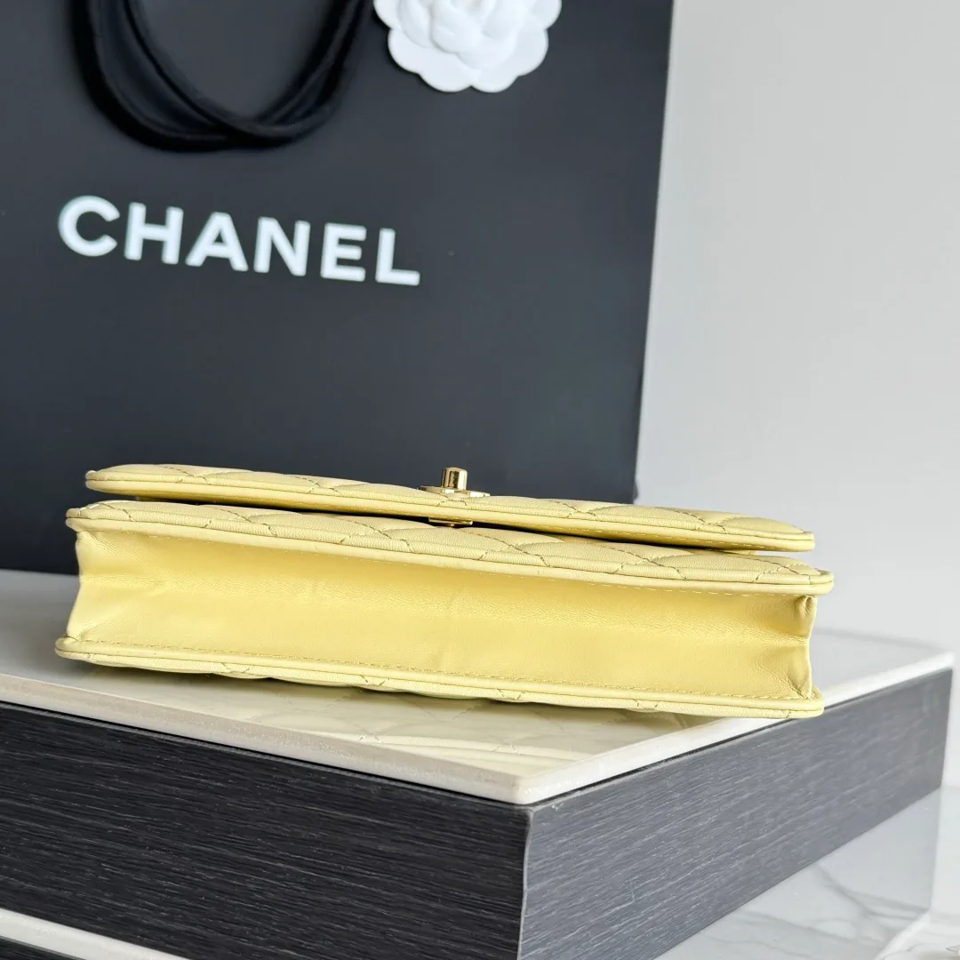 Chanel Calfskin Quilted Clutch in Yellow · view 5