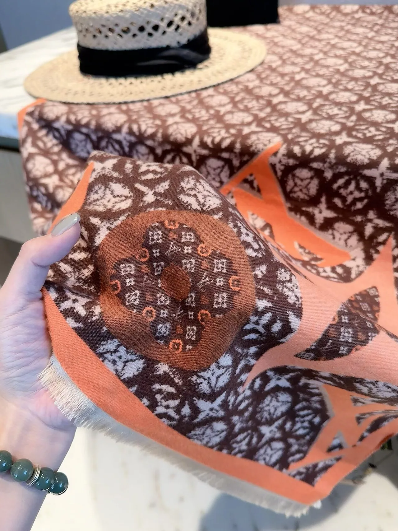 Louis Vuitton Monogram Jacquard Scarf in Grey & Brown · view 8