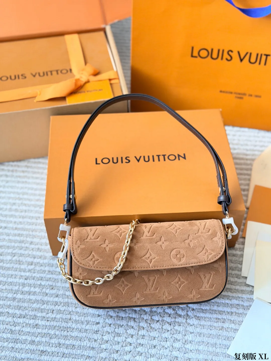 Louis Vuitton Suede Clutch in Tan · view 2