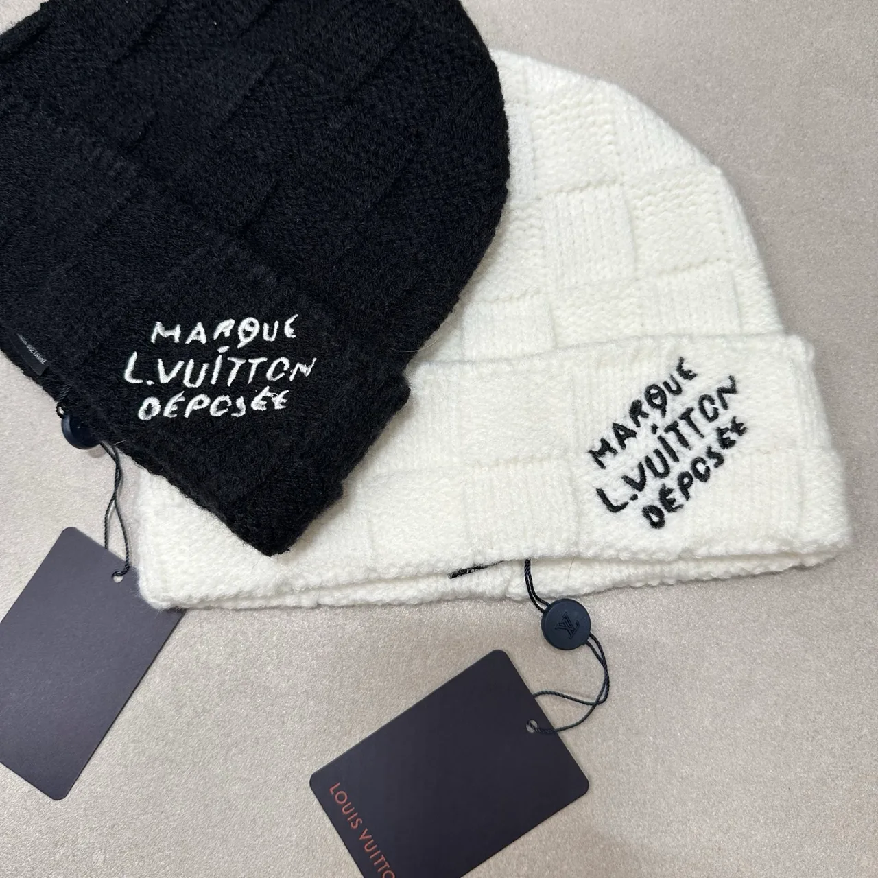 Louis Vuitton Square-texture knit beanie in Black & White · view 4