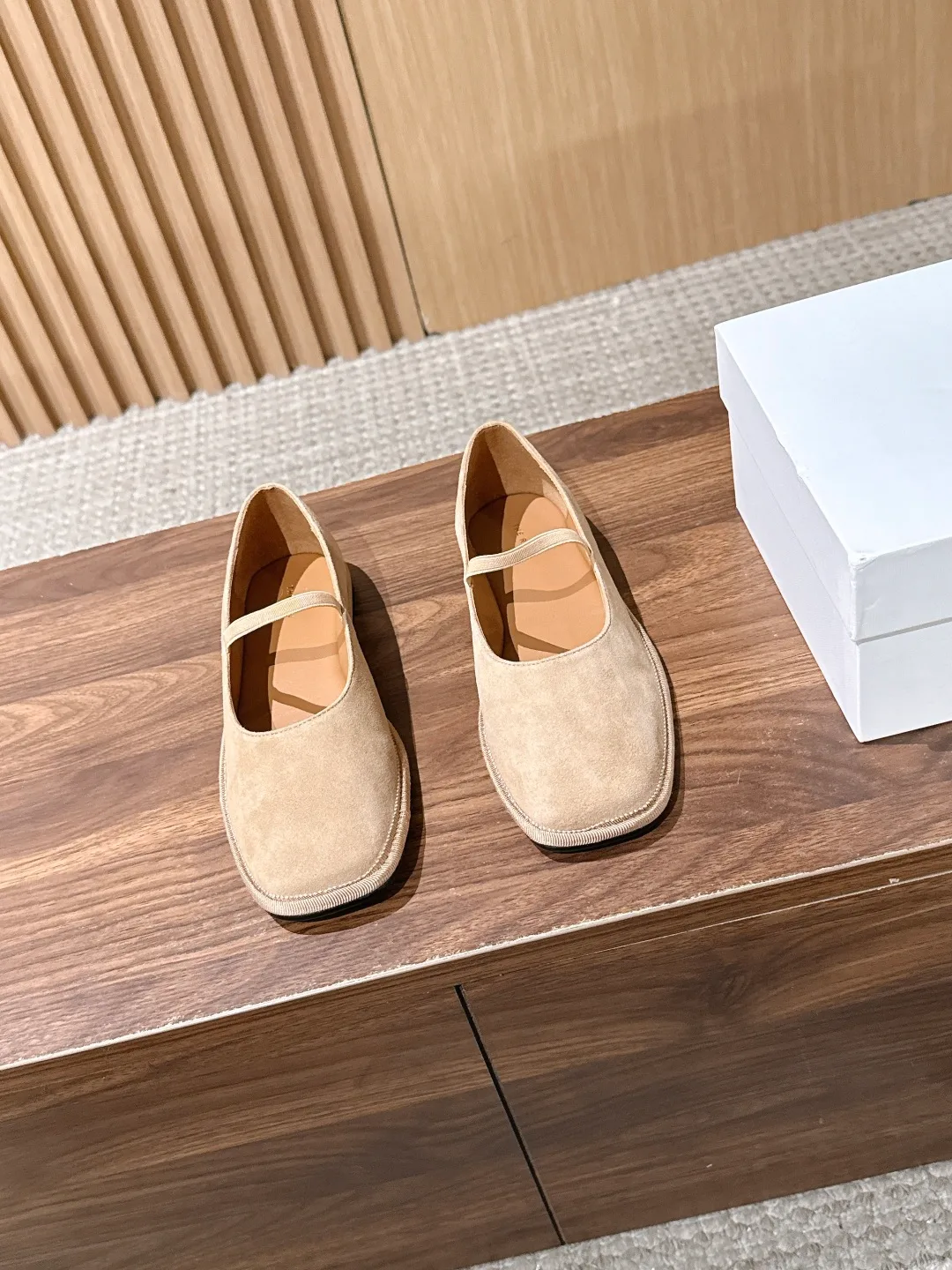 The Row Square-Toe Mary Jane Flats in Beige · view 1