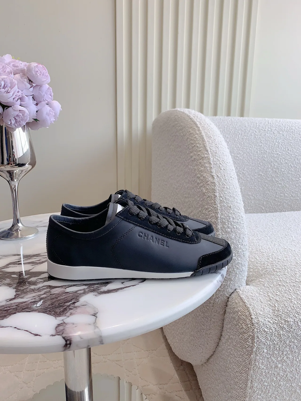 Chanel Cowhide Smooth Sneakers in Grey · view 2