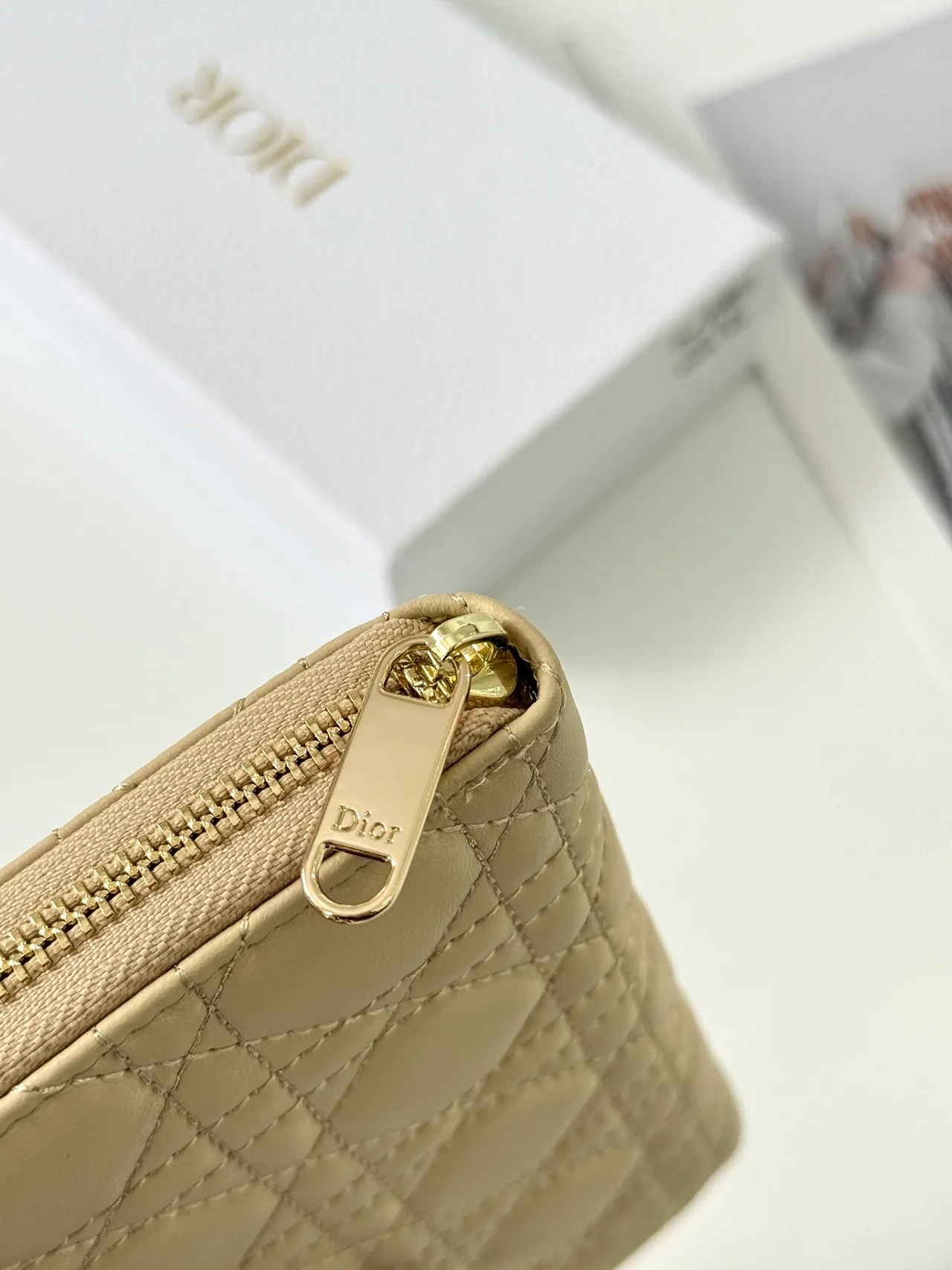 Dior Lambskin Quilted Lady Dior Zip Wallet in Beige · view 4
