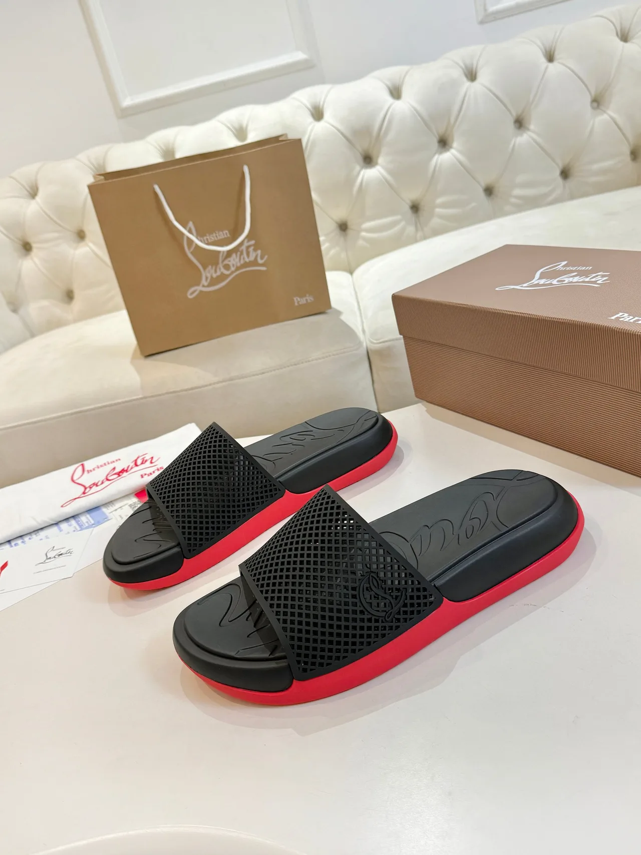 Christian Louboutin Smooth Slides in Black · view 5