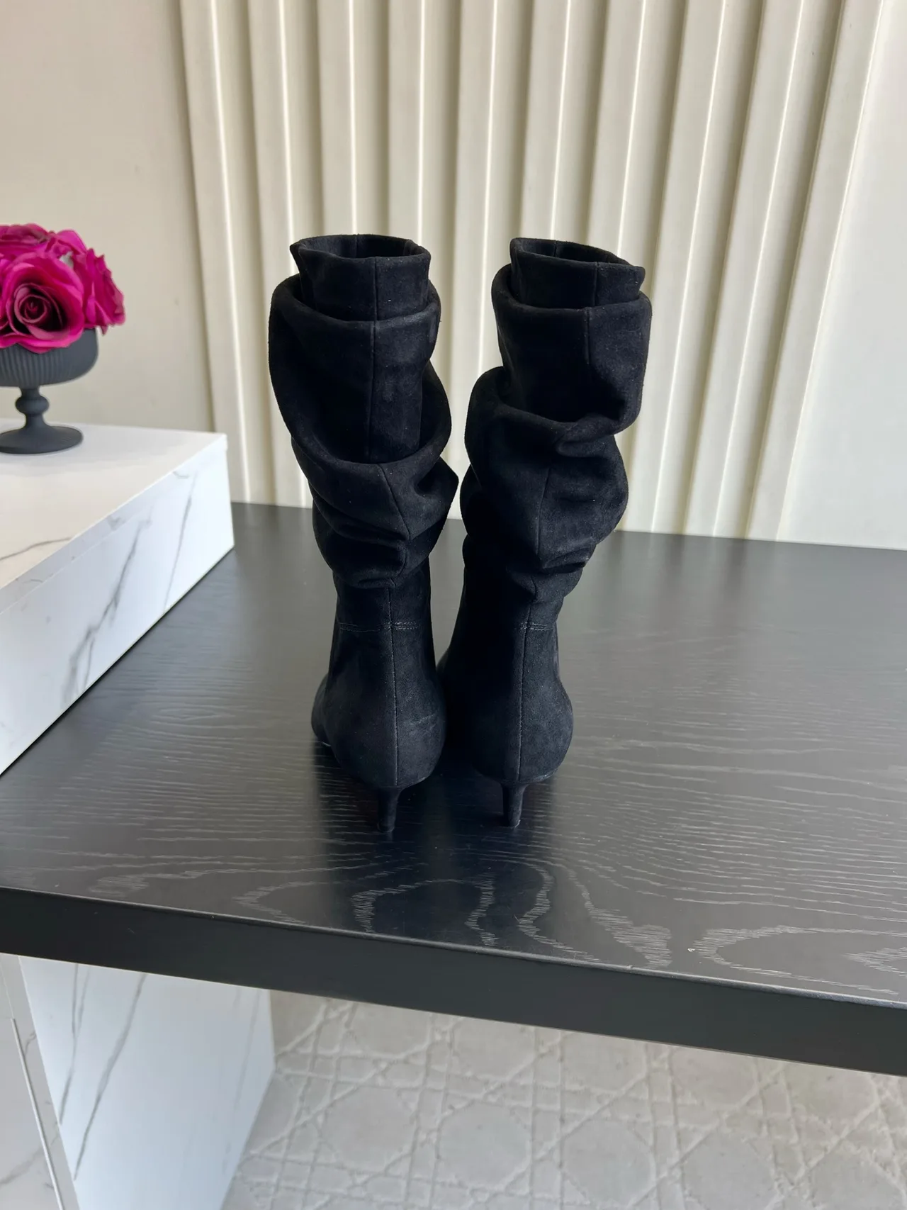 Amina Muaddi Cowhide Glossy Pointed-Toe Boots in Black · view 4