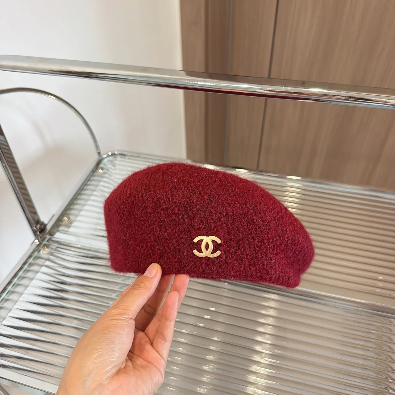 Chanel CC Beret in Grey & Burgundy & Brown & Black & Cream · view 2