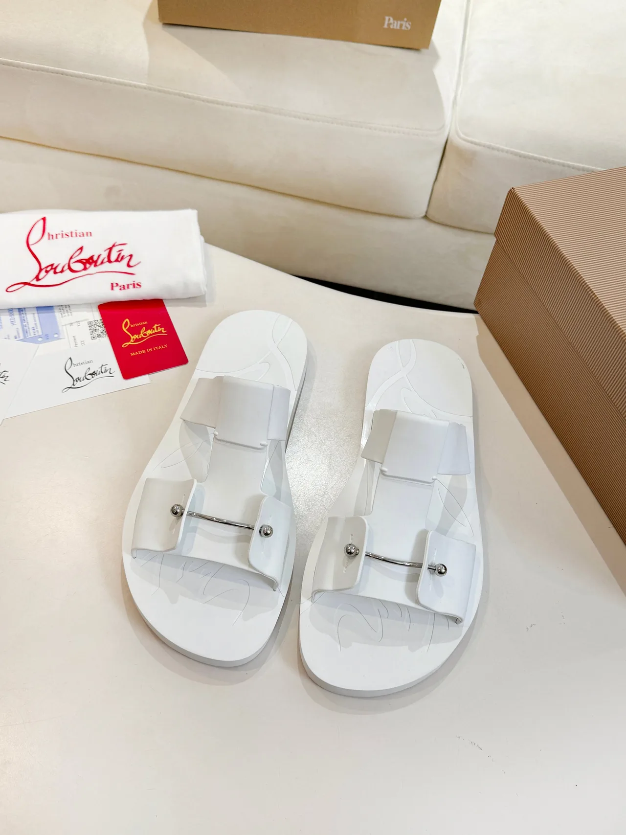 Christian Louboutin Slide Sandals in White · view 1