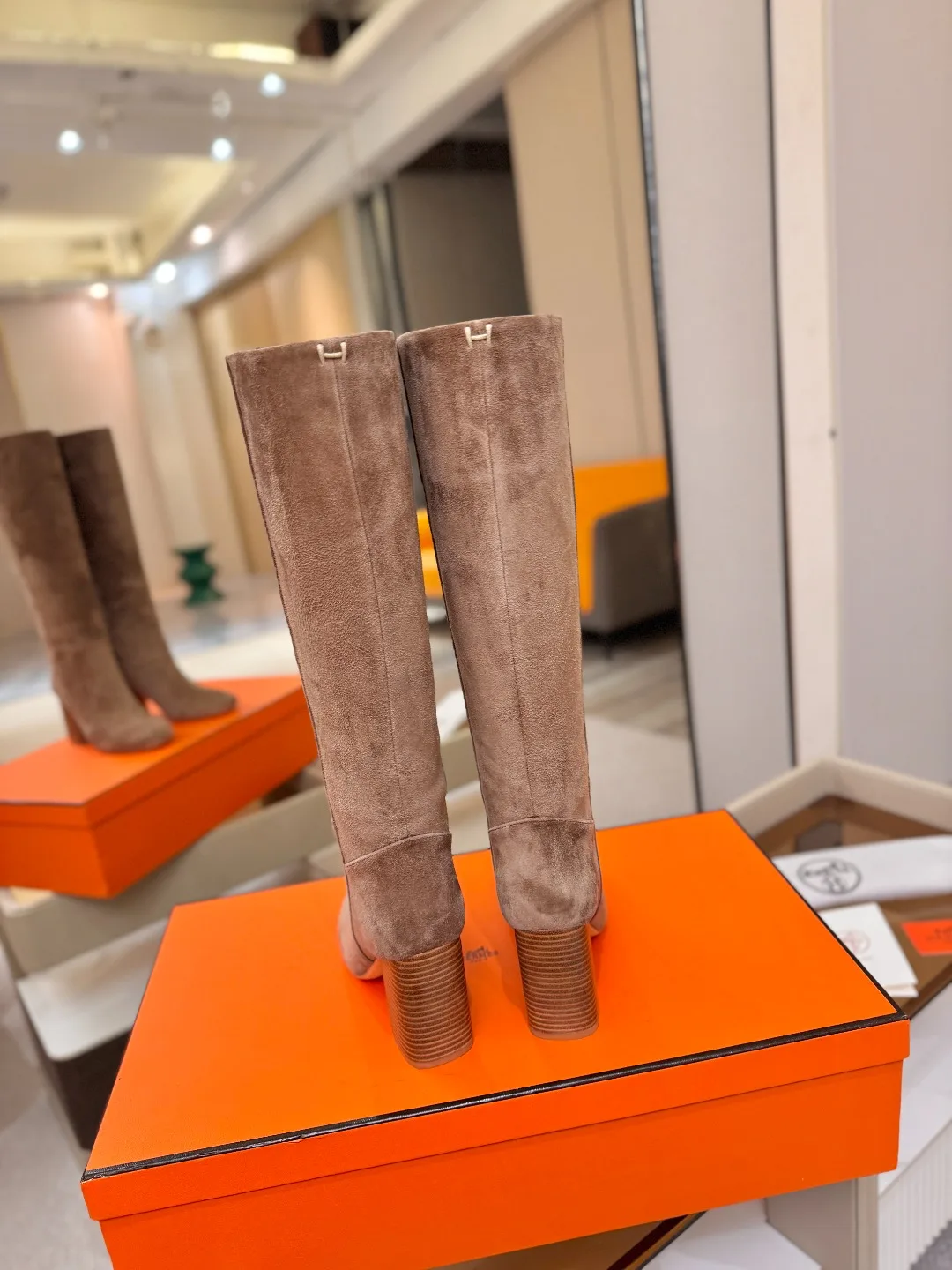 Hermes Cowhide Knee-High Boots in Grey · view 7