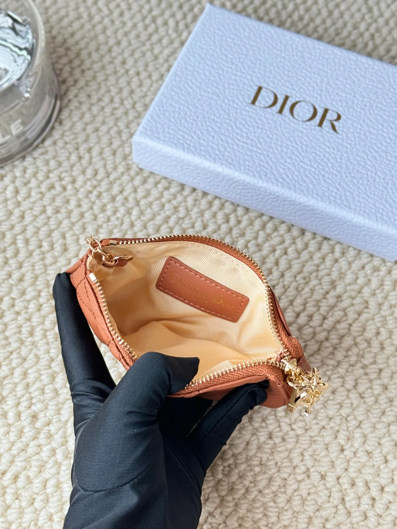 Dior Lambskin Quilted Zip Key Pouch in Brown · view 5