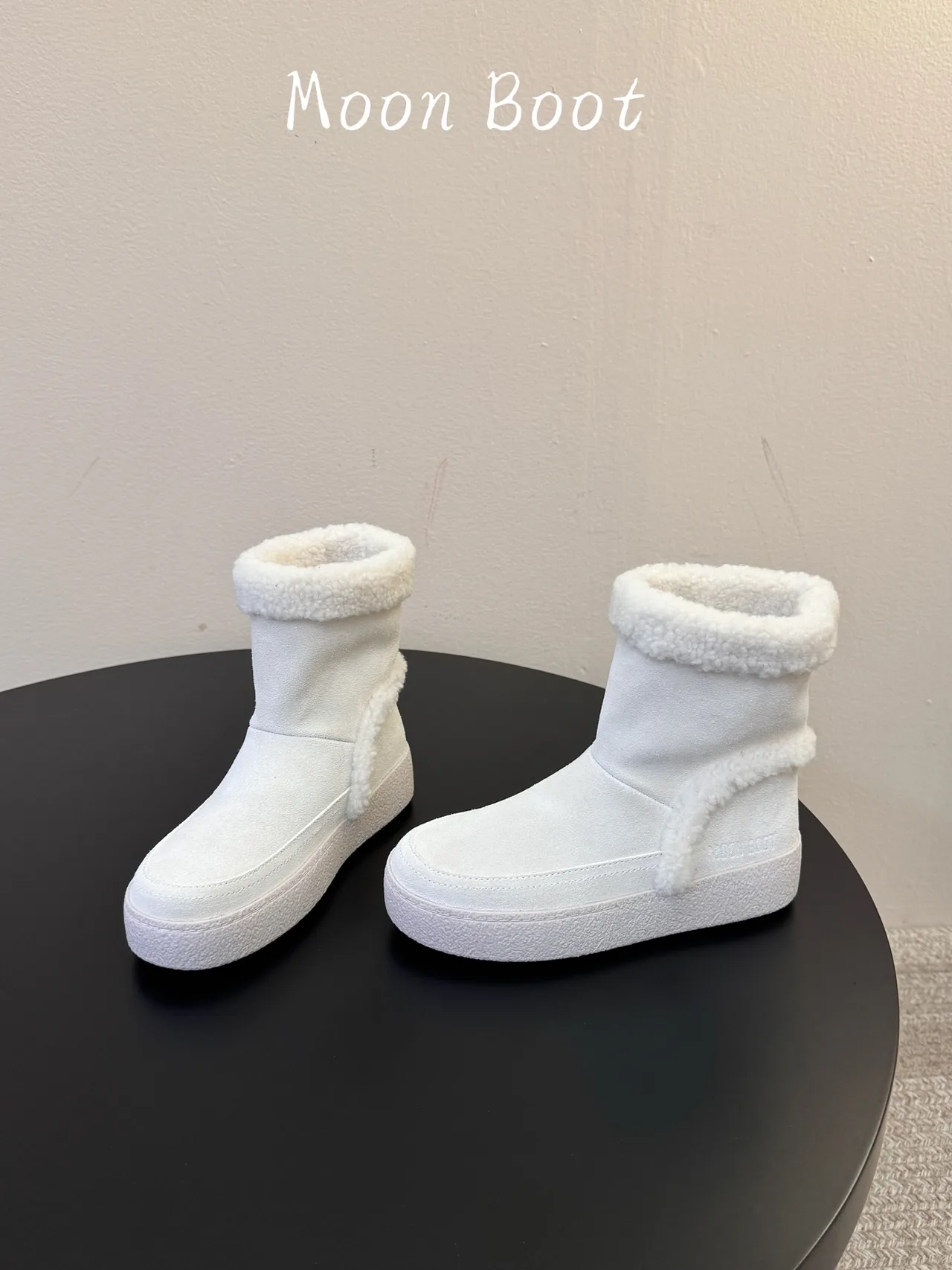 Moon Boot Cowhide Smooth Round-Toe Ankle Boots in White · view 3